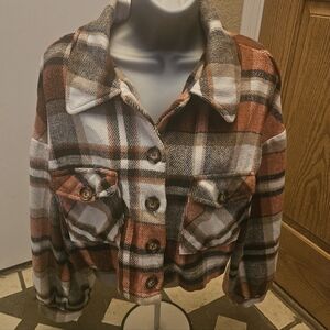 HYFVE Womens Plaid Cropped Coat